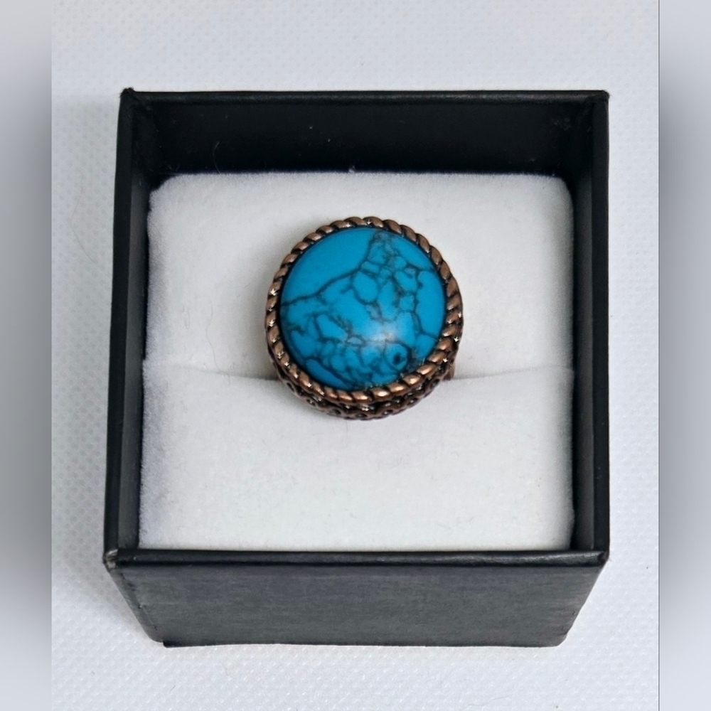Turquoise Copper Statement Ring Boho Oval Stone Women’s Jewelry